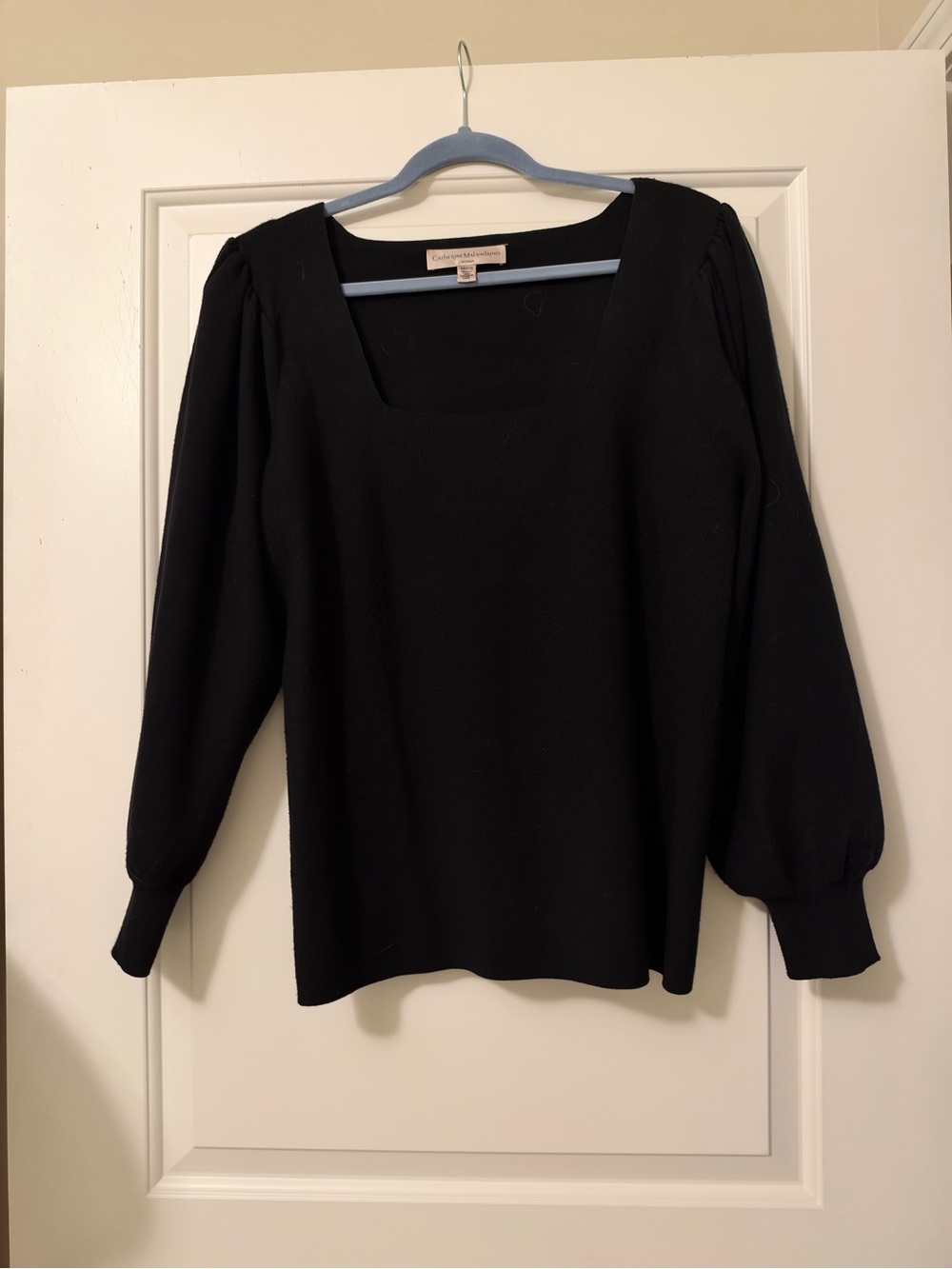 Catherine Malandrino Black Square Neck Puff Sleeve Sweater